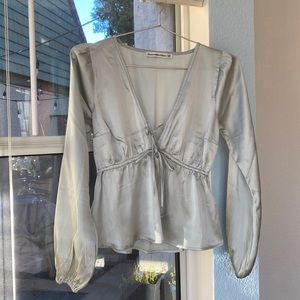 NWOT XXS sage Abercrombie front tie satin top